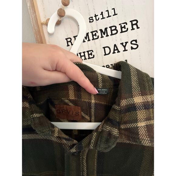 Orvis Thick Heavyweight Flannel Green Plaid Shirt Jacket Mens XXL Warm Outdoor - Picture 3 of 3